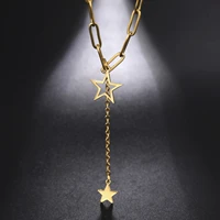 316l stainless steel fashion fine jewelry hollow double stars tassel charms thick chain choker necklaces pendants for women gift