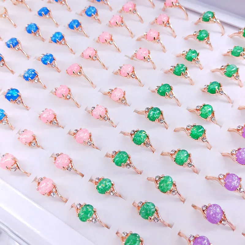 

12pcs/lot Rings for Women Vintage Style Opal Stone Ring Wedding Engagement Jewelry Anniversary Gift for Girlfriend