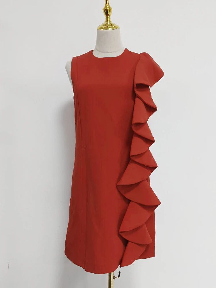 ILYBOOJUN однотонное свободное платье с оборками для женщин без рукавов высокой