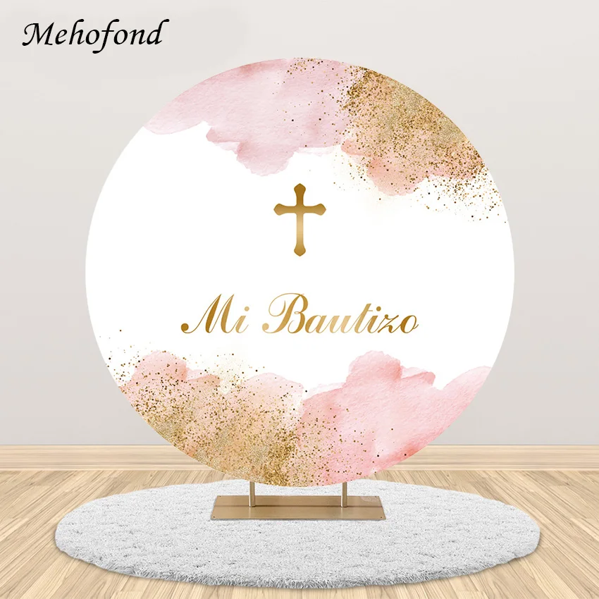 

Mehofond Round Photography Background Girls Mi Bautizo Baptism First Holy Communion Party Cover Decor Backdrop Photo Studio Prop