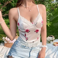 2022 woman lace crop tops sweet grunge fairy core sleeveless cami chic v neck club party streetwear shirt kawaii e girl clothes