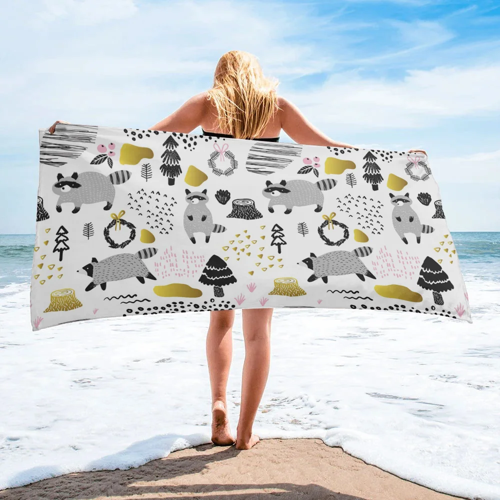 

Быстросохнущее банное полотенце с изображением животного енота и дерева, летнее полотенце из микрофибры, банное полотенце для взрослых