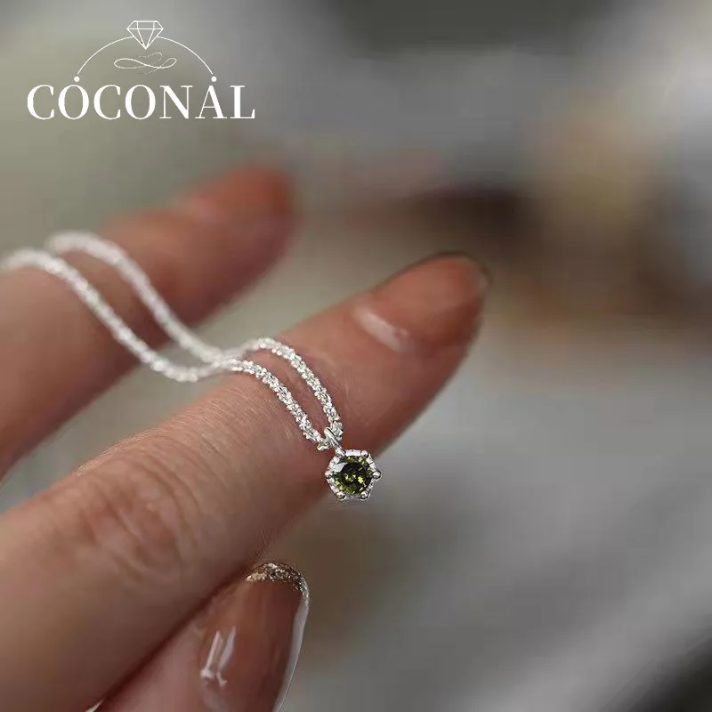 

COCONAL 2022 Jewelry Silver Color Sparkling Clavicle Chain Choker Necklace Green Diamond Gypsophila Pendant Necklace for Women