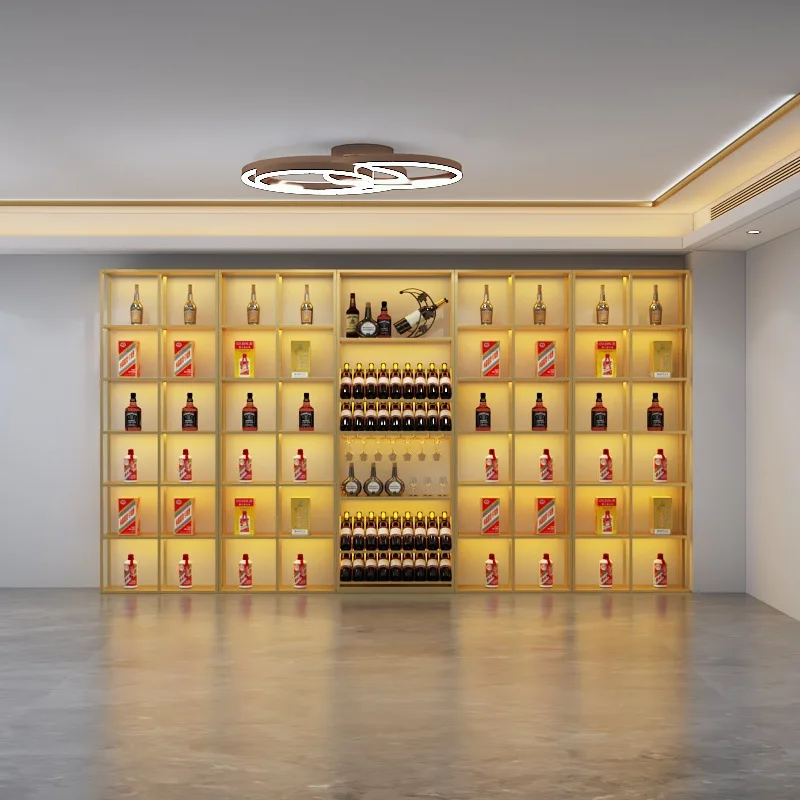 

Полка-органайзер для бутылок, винных бутылок, металлический современный большой роскошный коммерческий винный шкаф, Золотая винная мебель