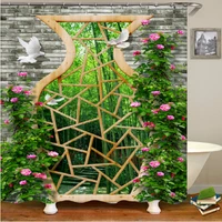 flowers wall arched door shower curtain colorful flower homing pigeon bamboo forest trail nature scene waterproof bath curtains
