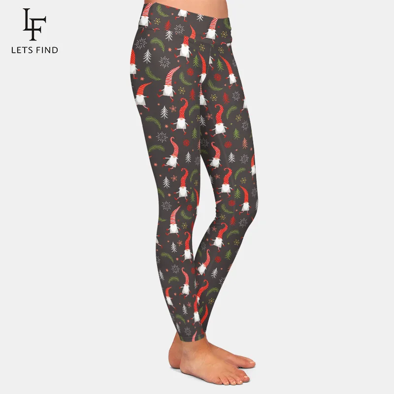 LETSFIND 2019 Christmas Printing Cute Christmas Gnomes Leggings Elastic High Waist Workout Leggings