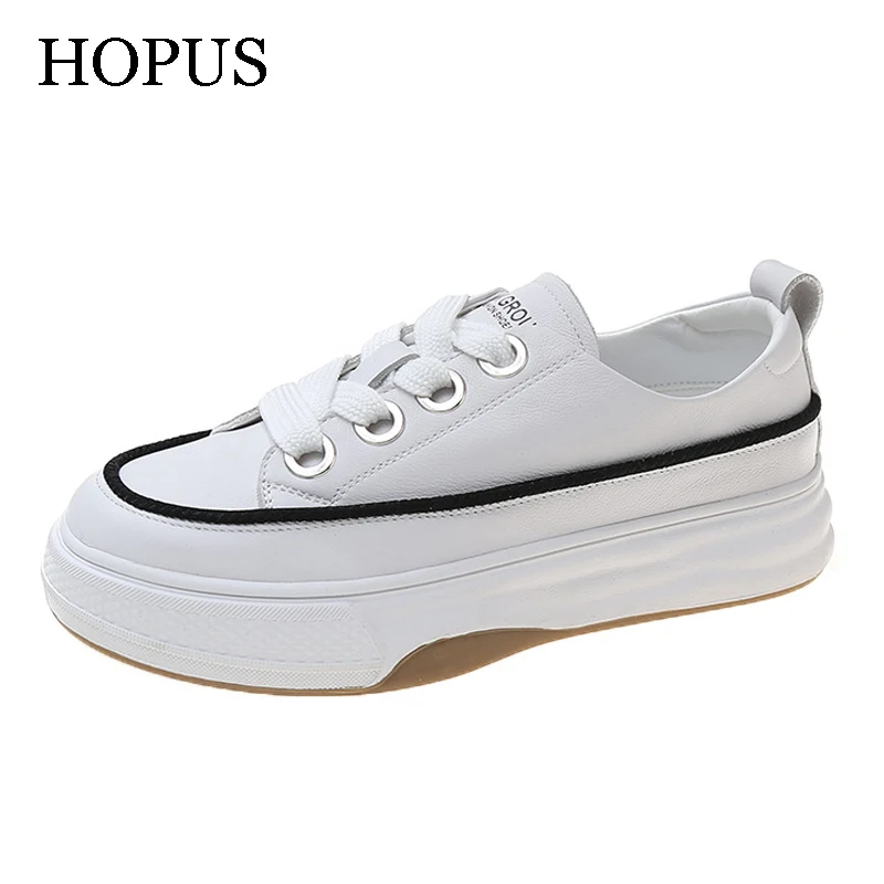 

HOPUS Shoes For Women Genuine Leather 2022 New Spring White Women's Platform Shoes Casual Breathable High Quality Sport Sneaker