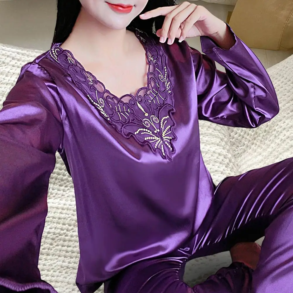 

2 Pcs/Set Sexy Nightie Set Sexy Women Pajamas Set Solid Color Sleeping Soft Spring Nightie Set