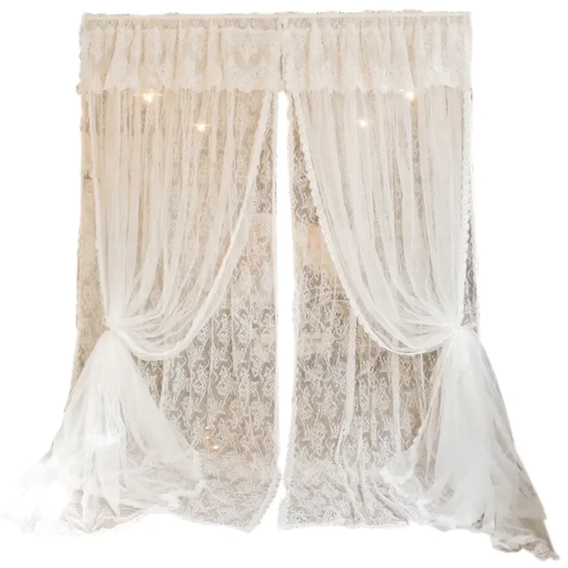 

NEW Double Layer Lace White Curtains Rococo Vintage Princess Curtains Fresh Sheer Curtain for Living Room Voile Curtain with Ruf
