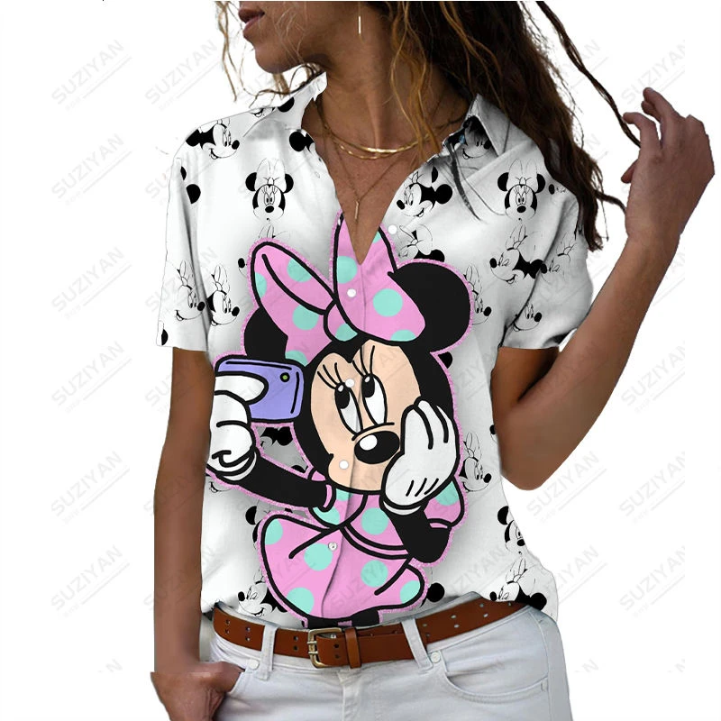 

New Women's Casual Short Sleeve Disney Printed Single breasted Office Shirt in the Shop Women's Shirt