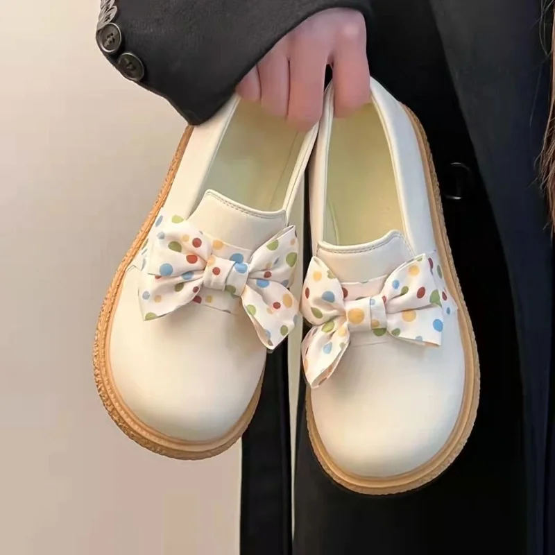 

Sweet Mary Janes Women Shoes Kawaii Japanese Style Fashion Autumn Woman Flats Polka Dot Bow Cute Solid Color Ladies Footwear