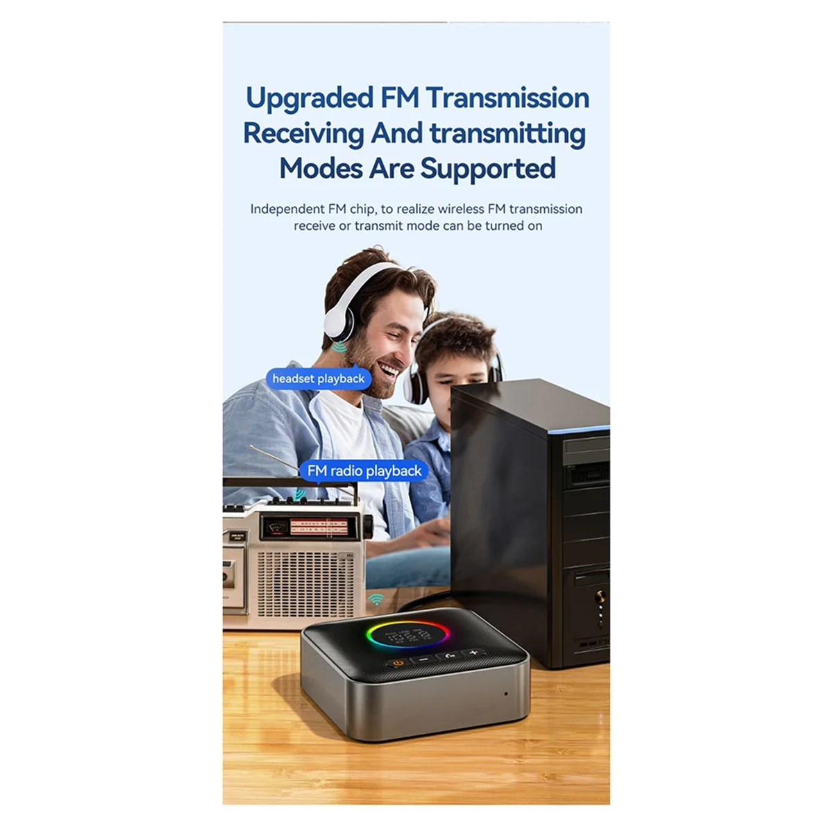 3-в-1 Bluetooth 5.4 передатчик приемник FM-модулятор 3 5 мм AUX Type-C многоточечный интерфейс