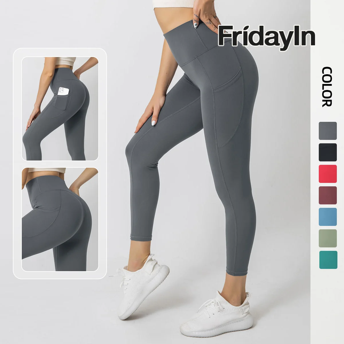 

Women’s Sanding High Waist Butt Lift Fitness Yoga Pants with Pocket Solid Spandex Elastic Quick Dry Sport Tight Gym Leggings