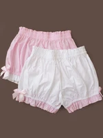 sweet pink white two toned lolita bloomers cotton bow ruffled lolita short pumpkin pants