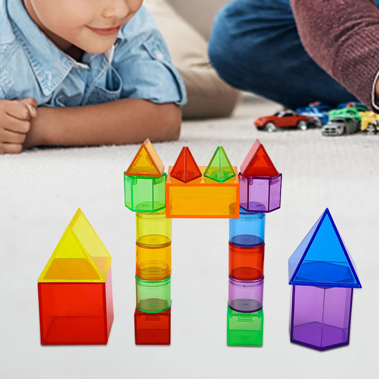 

12Pcs Transparent Pattern Blocks Math Learning Sensory Toys Patterns Colorful Geometry Helper Geometric Solids for Games Home