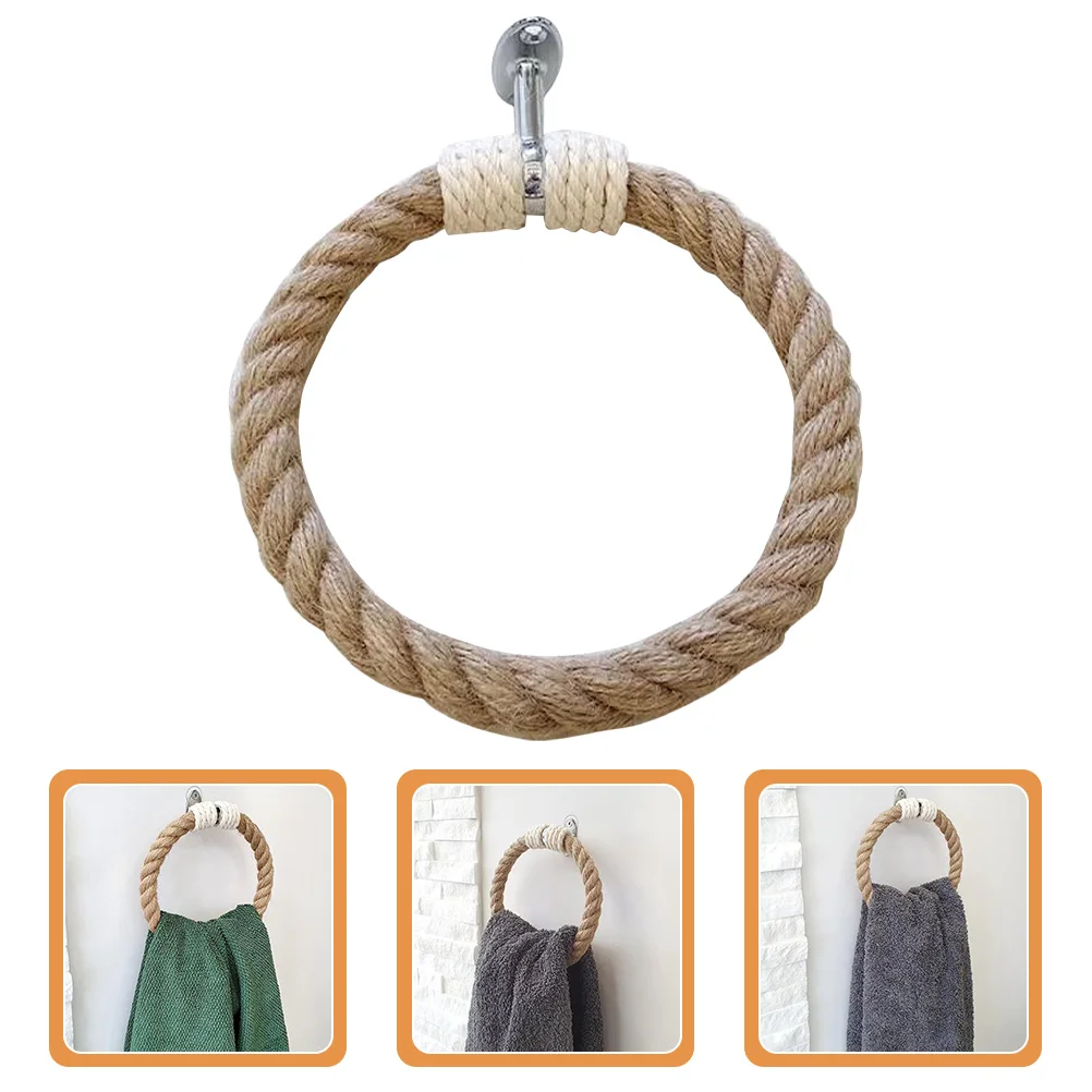 

Toilet Paper Holder Towel Rack Boho Towels Bath Bars Rope Bathroom Wall Ring Wood