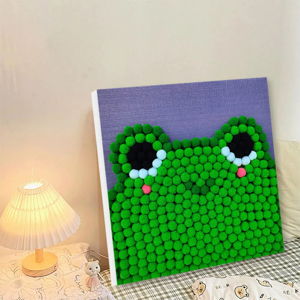 

Pompoms Painting Craft for Adults and kid,Colorful Pompoms Art for Beginners,DIY on Painting Canvas. Boys and Girls Gift.(Frog)