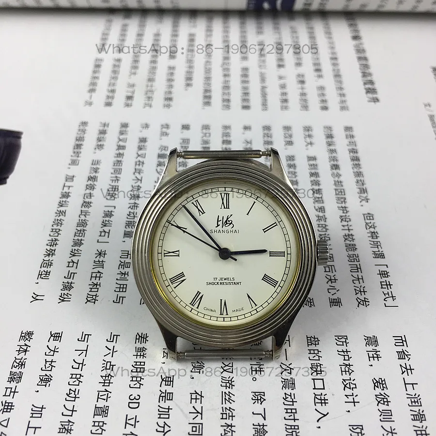 Фото Оригинальные механические часы Shanghai 8120 Type 17 с бриллиантами, белым циферблатом и римскими цифрами, диаметр 35 мм, с бесплатным ремешком 1 шт. №1