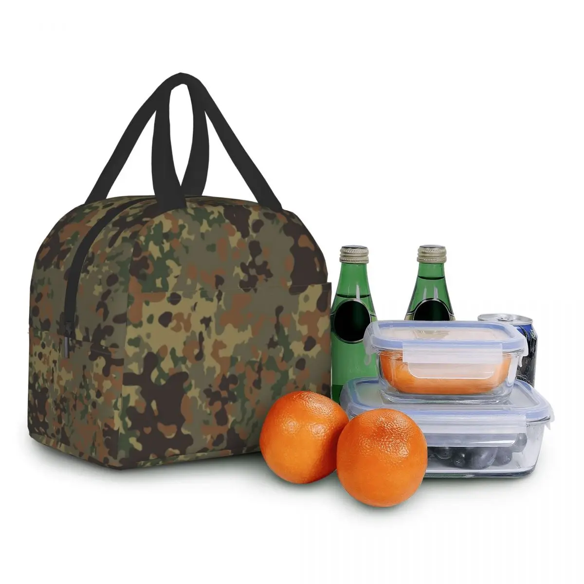 Flecktarn Camo Insulated Lunch Tote Bag for Men Military Army Camouflage Cooler Thermal Food Lunch Box Outdoor Camping Travel images - 6