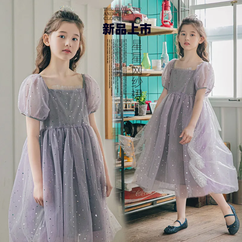 

Кружевное платье в горошек для девочек, лето 2023, детское Пышное Сетчатое платье, платья принцессы, детская одежда с пузырьковыми рукавами D103