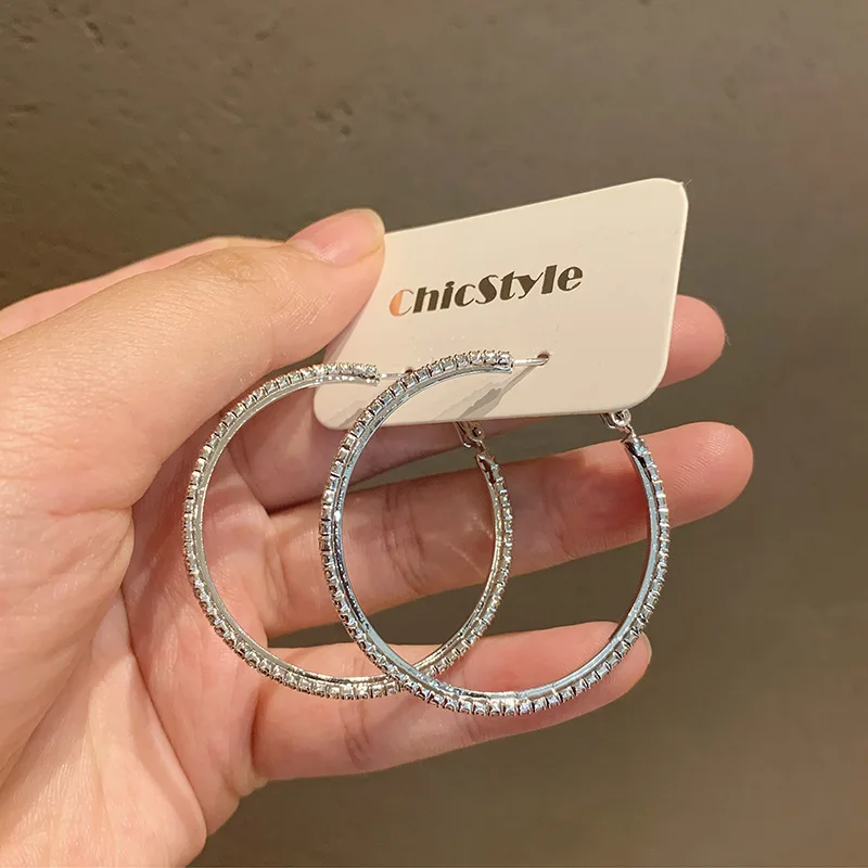 

LByzHan 925 Sterling Silver Oversize Circle Hoop Earrings for Women Girl New Geometric Crystal Round Earring Party Jewelry Gift