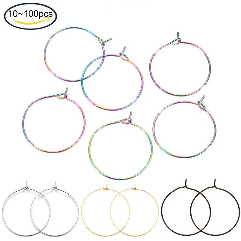 

10 - 50PCS 304 Stainless Steel Hoop Earring Findings Wine Glass Charm Findings Ring 24x0.6mm For Jewelry Earrings