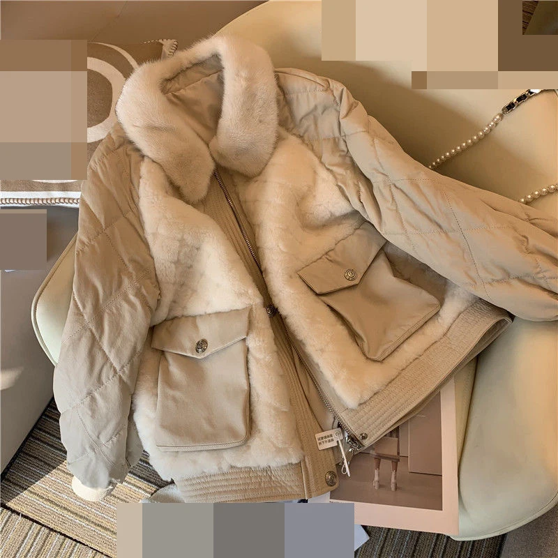 Down cotton jacket for women in winter 2022 New  thickened short  rabbit hair like wool cotton jacket  Thick （Winter)