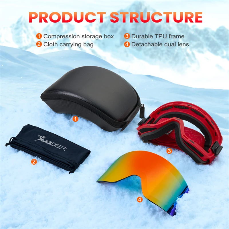 Ski Goggles Men Magnet Set Double Layers Lens Anti-fog UV400 Protection OTG Snow Goggles Women Skiing Eyewear Snowboard Glasses images - 6