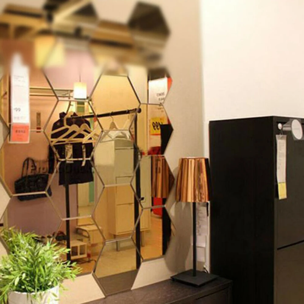 

Mosaic Mirror Stickers Self-adhesive Sticker Tiles PS 24pcs 80*70*40mm Acrylic Golden Hexagon Mirror Practiacl