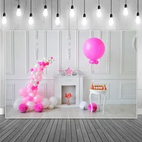Birthday Photography Backgrounds Pink Dots Balloons Star Pure White Wall Wooden Floor Children Backdrops Photographic Portrait