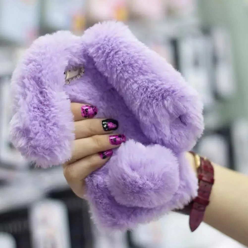 

Wear Resistant Fashion Ergonomic Soft Plush Rabbit Ear Cute For Women Phone Case Gift Durable Easy Install Solid Accessories