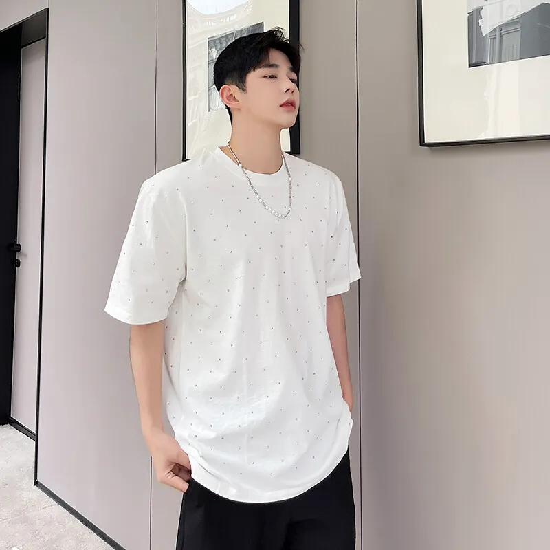 

2022Summer New Hot Rhinestone Niche High Quality Short SleeveTMen's T-shirt BaseD720P50