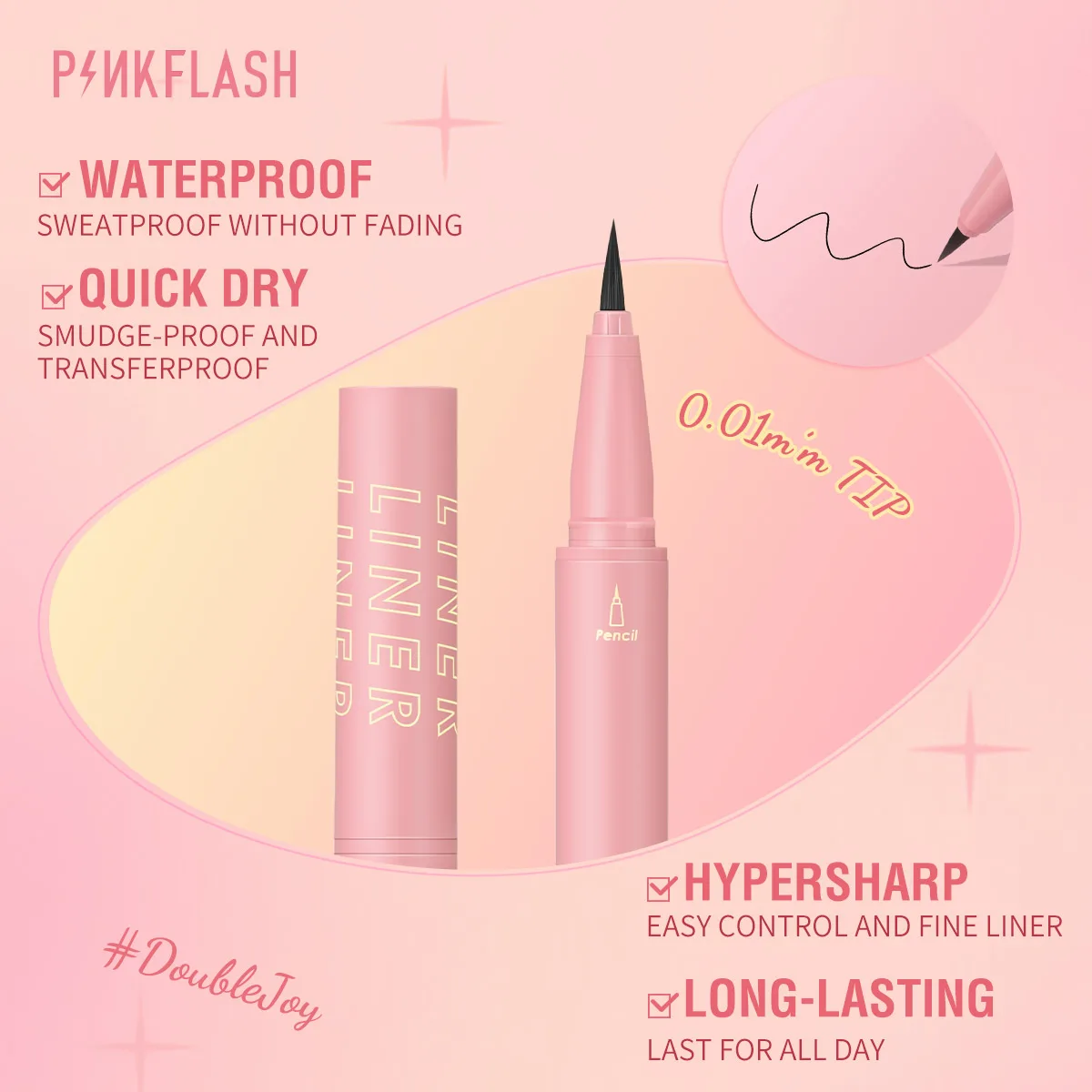 Быстросохнущая водостойкая черная жидкая подводка для глаз PINKFLASH # DoubleJoy Hypersharp