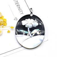 natural black and white shell pendant charms natural shell pendant oval for making diy jewerly necklace accessories 42x62mm