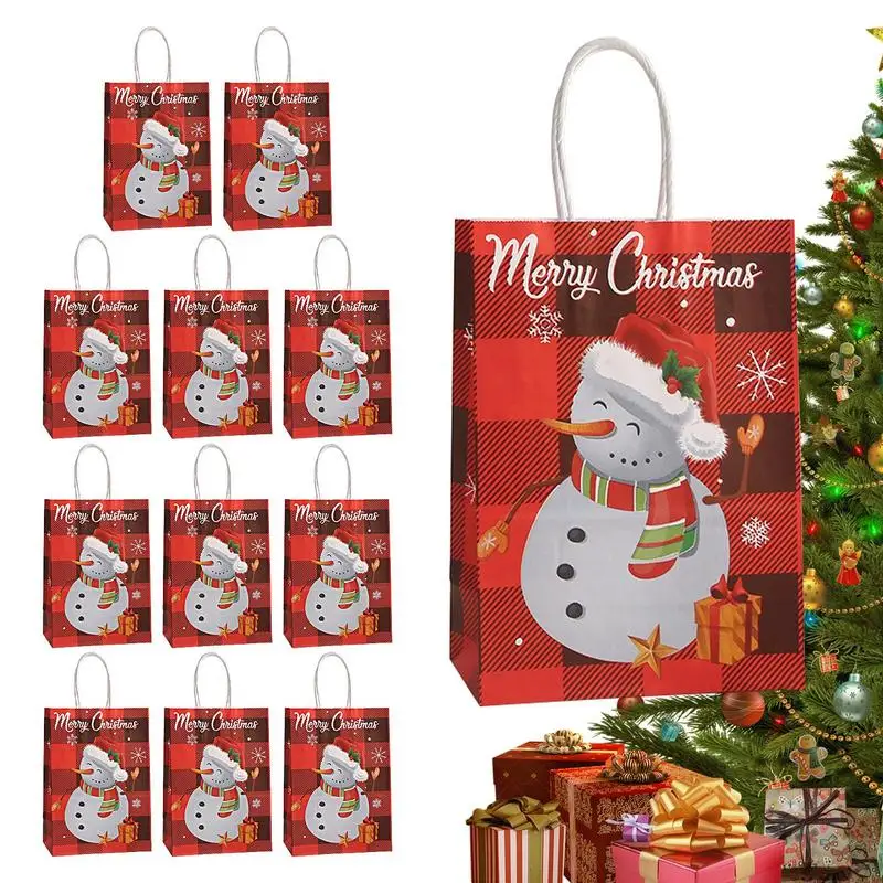 

12pcs Christmas Paper Bag Christmas Countdown Wrapping Pouches Gift Bags for Tree Stairs Fireplace and Thanksgiving Day Gifts