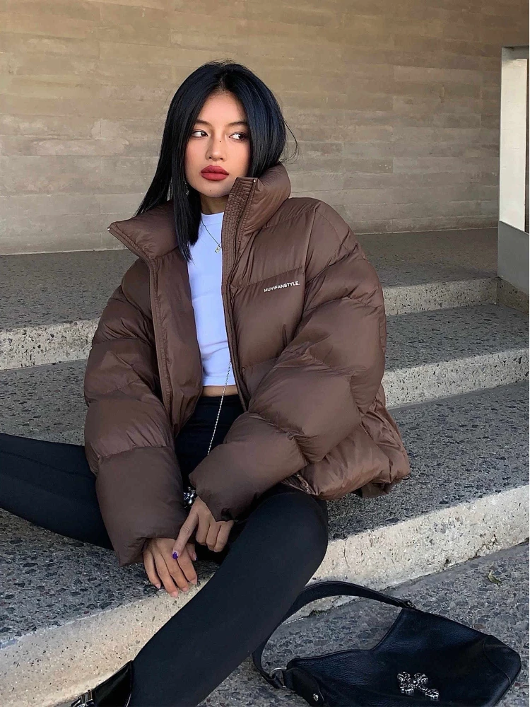 Autumn Winter Fashion Stand Collar Zipper Parka Short Coats Women 2022 Fashion Warm Cotton Warm Casual Outwear Streetwear