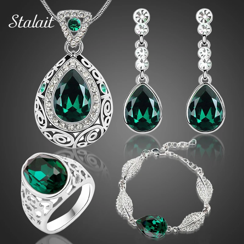 

2017 Fashion wedding bridal Water Drop necklace earrings sets white Gold Color Austrian Crystal design jewelry sets 84191