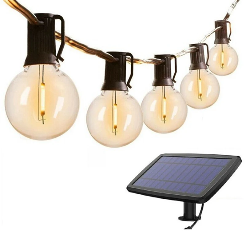 

Светодиодные светильники G40 на солнечной батарее, 18 футов, наружная гирлянда с круглыми лампочками для внутреннего дворика, украшение для бистро и двора, 1,5 Вт, 10 лампочек