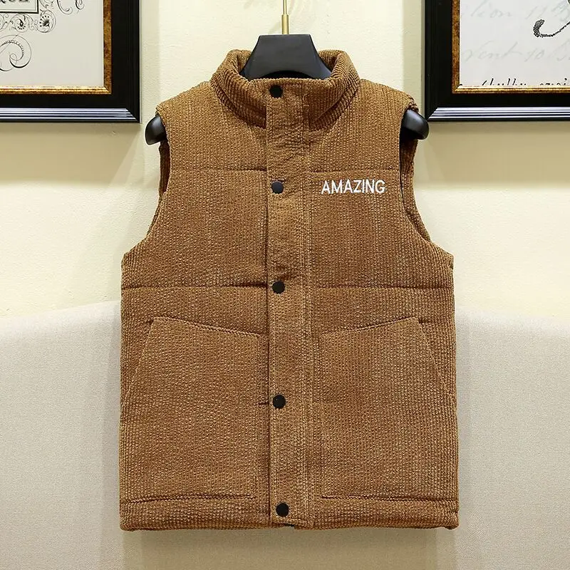

New down cotton waistcoat men's autumn winter coat Korean version trend corduroy casual warm jacket shoulder sleeveless vest