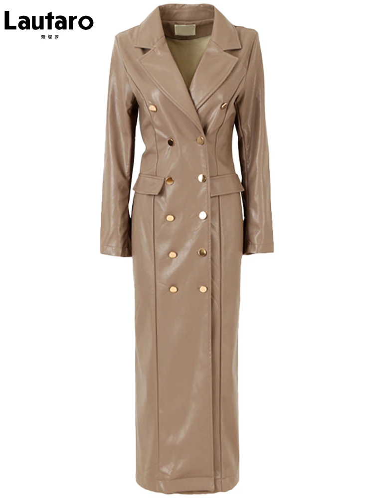 Lautaro весна осень удлиненный черный плащ из искусственной кожи для женщин