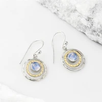 delicate bohemian dangle round moonstone natural stone earrings for women girl metal drop earrings fashion boho jewelry gift