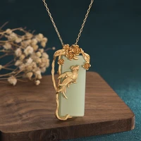 gold magpie flower branch hetian jade pendant necklace chinese style necklace does not fade vintage necklaces for women jewelry