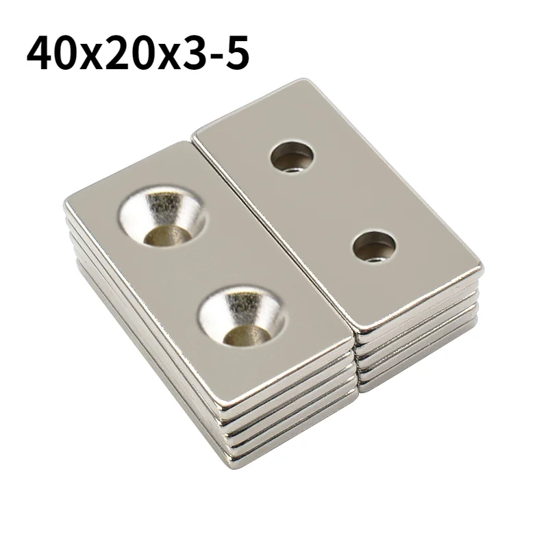 

Магниты Неодимовые, 40x20x3 мм, с двойным отверстием, 5 мм, N35, прямоугольные, редкоземельные, мощные, 2/5/10 шт.