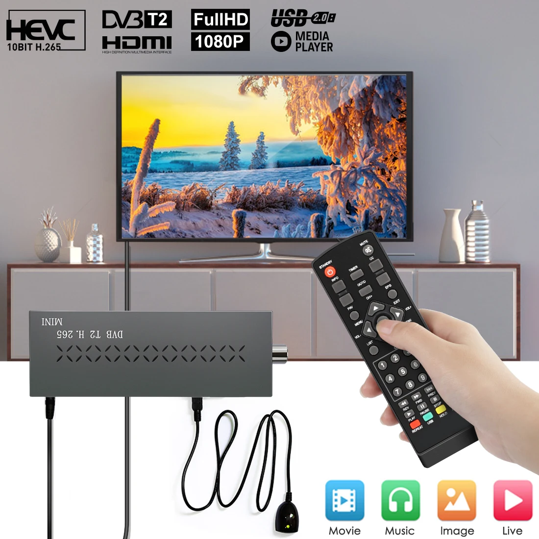 

ТВ-приставка Haohsat DVB T2MINI, Usb, Wi-Fi, h.265, Hevc T2, тюнер, ТВ-приставка, спутниковый ТВ-ресивер, тюнер t2, встроенный в Италию