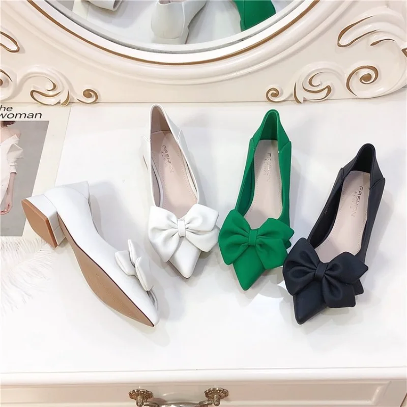 

New Womens Shoes High Heel Pointy Square Pumps Fashion Bow Pointed Shallow Mouth Shoes Women Dress Work Shoes