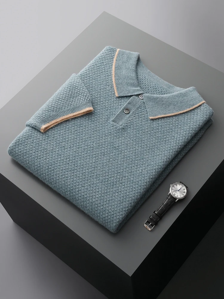 Мужской кашемировый свитер трикотажные пуловеры с воротником-поло повседневные