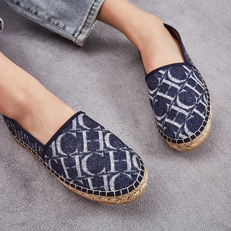 Women's Shoes On Offer 2023 CHCH Flats Leisure Fabric Plaid Cloth Woven Straw Casual Handmade Girls CH Loafers Free Shipping