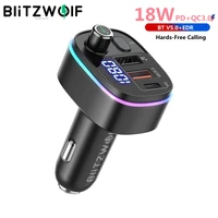 BlitzWolf BW-BC2 18W QC3 0 PD Fast Charging Car Charger Transmitter USB Wireless Car phone Charger BT V5 0 voltage Display