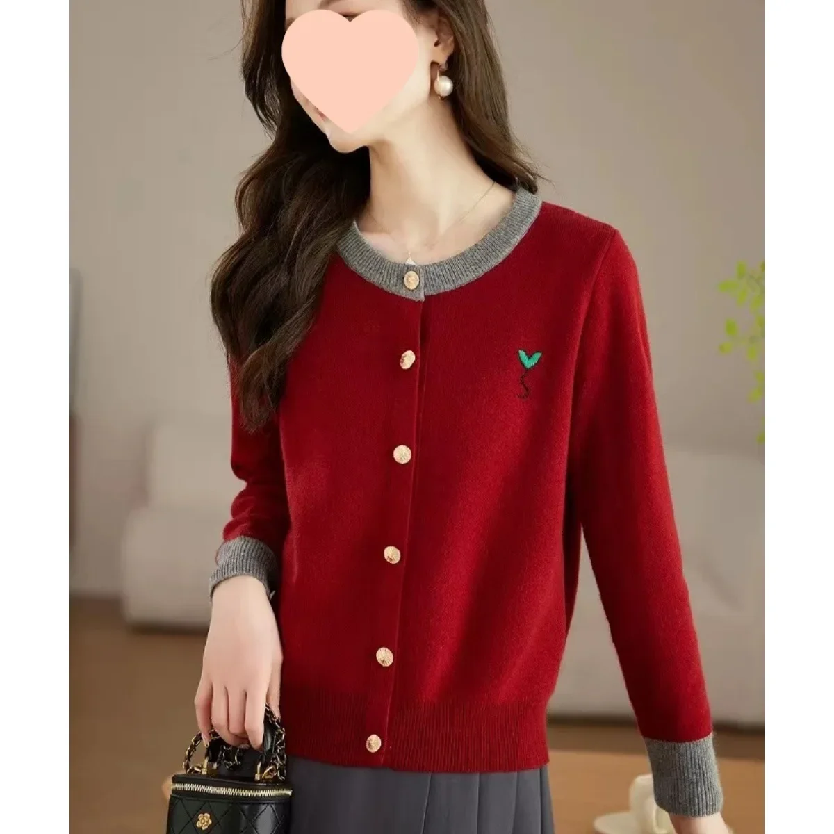 Винтажный вязаный свитер с круглым вырезом кардиган женский элитный стильный