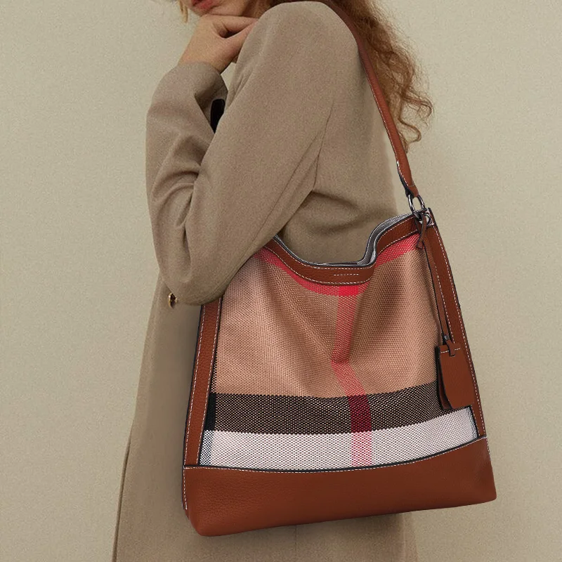 

High-end bag women's single shoulder messenger bag all-match large-capacity handbag plaid stripe